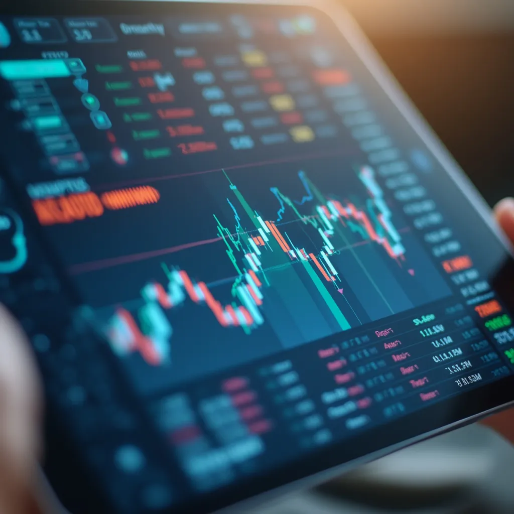 Main tenant un appareil avec des graphiques financiers IA